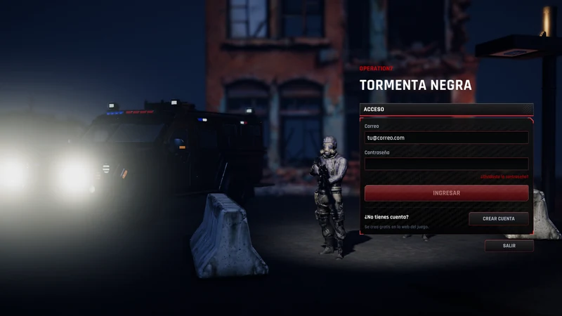 La pantalla de acceso del juego, con el correo y la contraseña