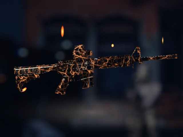 El fusil con la skin Tormenta de Fuego: lava rojo-naranja sobre obsidiana